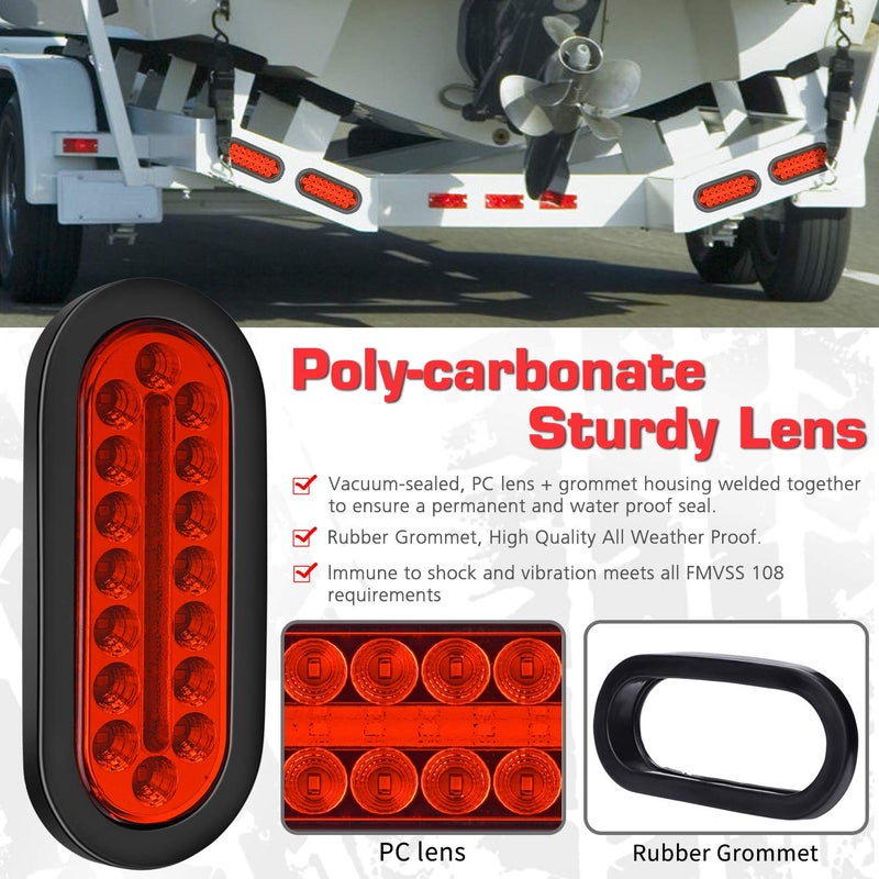 LINKITOM 6 Inchs Submersible Oval LED Stop/Turn Trailer Tail Light with Waterproof Rubber Gaskets for Boat Trailer Truck RV [DOT Certified] [IP67] (2 Pack) - Image 5